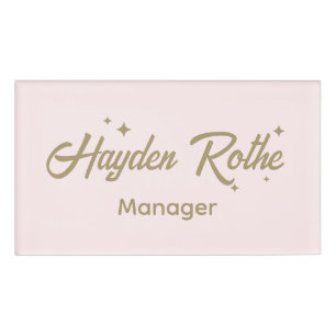 Cute Pink Retro Script Employee Name Tag