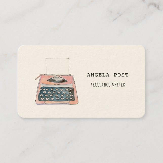 Cute pink retro typewriter Business Card (Front)