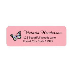 Cute Pink Return Address Labels with Butterfly