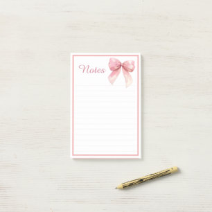 Cute Pink Ribbon Bow Coquette Lined Notes Notepad