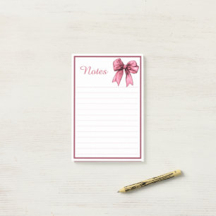 Cute Pink Ribbon Bow Coquette Notes Notepad
