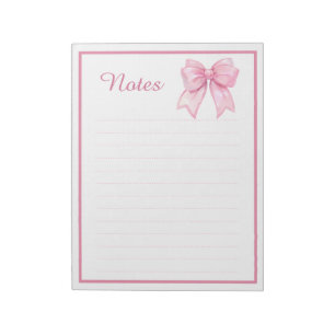 Cute Pink Ribbon Bow Coquette Notes Notepad