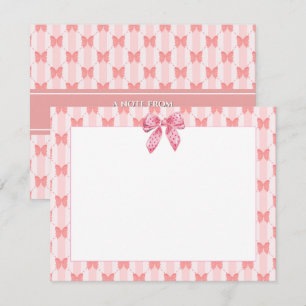 Cute Pink Ribbon Bow I Pastel Striped with Polka Card
