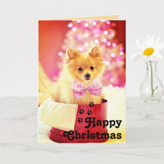 Cute Pink Ribbon Puppy&Happy Christmas Unique Card