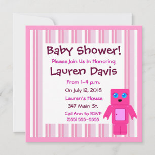 Cute Pink Robot Baby Shower Invitations