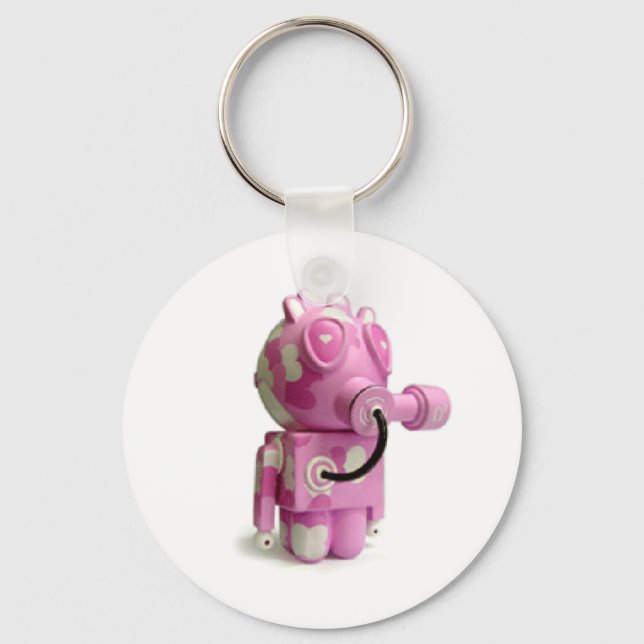 Cute Pink Robot Heart Keychain (Front)