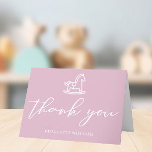 Cute Pink Rocking Horse Baby Shower Custom Thank You Card