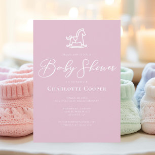Cute Pink Rocking Horse Baby Shower Invitation