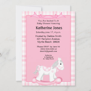 Cute Pink Rocking Horse Baby Shower  Invitation