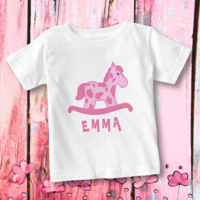 Cute Pink Rocking Horse Name Baby Girl Baby T-Shirt (Creator Uploaded)
