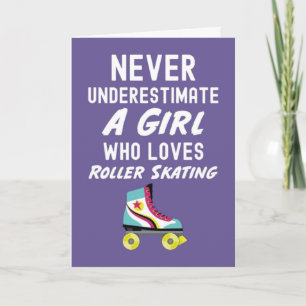 Cute Pink Roller Skater Cards For Baby Girls Kids