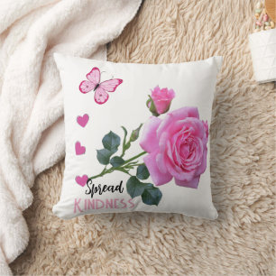 Cute Pink Rose Butterfly Hearts Throw Pillow Kind