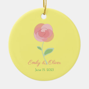 Cute pink rose design in a modern style ceramic ornament
