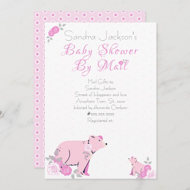 Cute Pink Rose Floral Mama Bear Cub Baby shower Invitation (Front/Back)