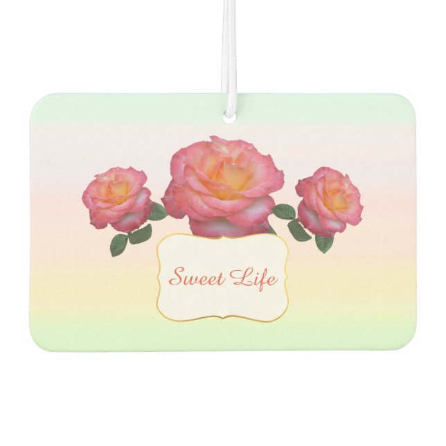 Cute Pink Rose Flowers Car Air Freshener (Front)