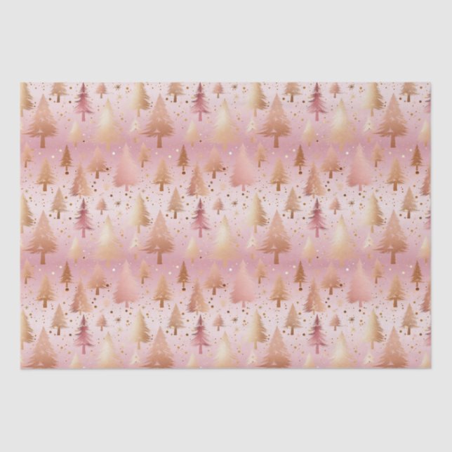 Cute Pink Rose Gold Trees Festive Pattern Tissue Paper (Front)