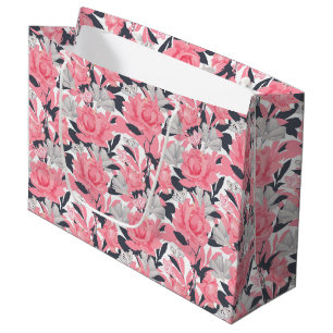 Cute pink rose tiled pattern large gift bag