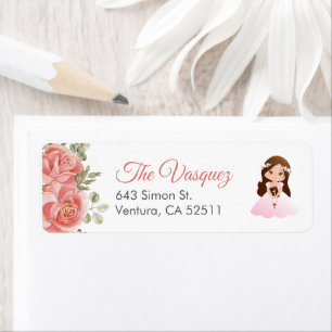 Cute Pink Roses Spanish First holy Communion  Return Address Label