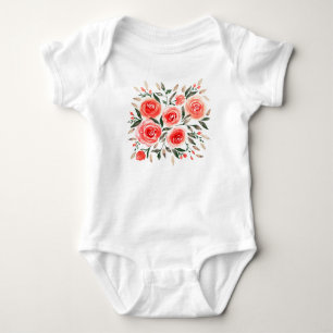 Cute Pink Roses Watercolor Illustration Baby Bodysuit