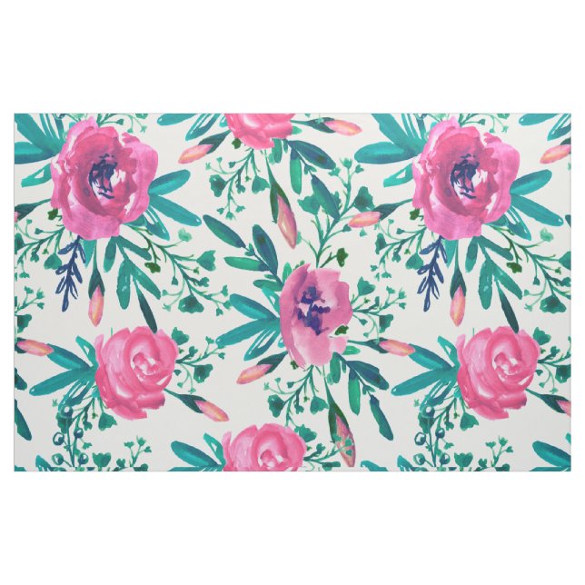 Cute Pink Roses With Green Leafs Fabric (Fat Quarter)