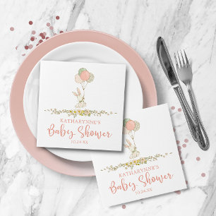 Cute Pink Rustic Floral Bunny Baby Shower Napkin