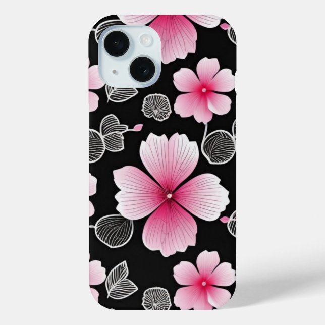 Cute Pink Sakura Pattern on Black Background Case-Mate iPhone Case (Back)