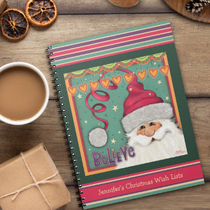 Cute Pink Santa Believe Christmas Kid’s Wish List Notebook