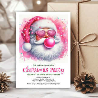 Cute pink santa chewing gum watercolor Xmas invite