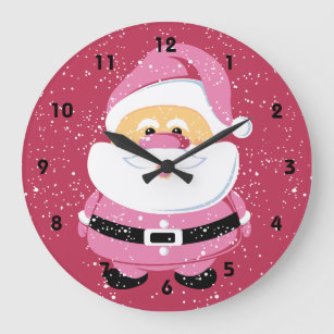 Cute pink Santa Claus and snow Christmas holiday Large Clock