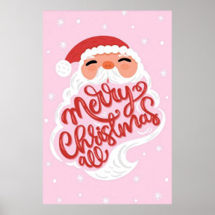 Cute Pink Santa Claus Christmas Poster