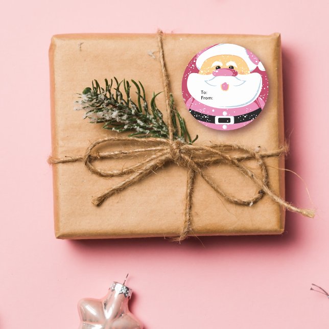 Cute Pink Santa Claus custom sticker gift tag (Creator Uploaded)
