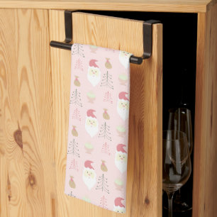 Cute Pink Santa Holiday Pattern Tea Towel