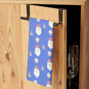 Cute Pink Santa Holiday Pattern Tea Towel