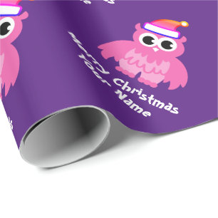 Cute pink Santa owl custom kid's Christmas Holiday Wrapping Paper