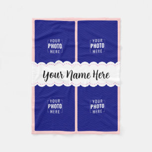 Cute Pink Scallop 4 Photo Collage & Name Fleece Blanket