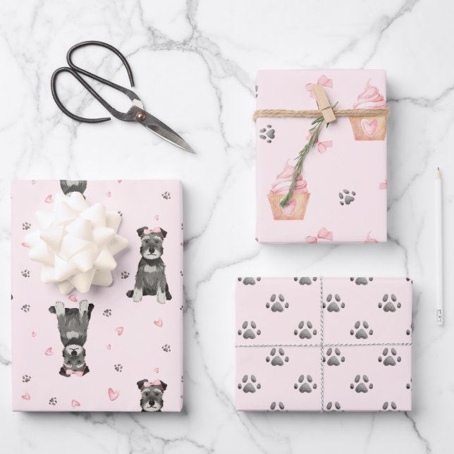 Cute Pink Schnauzer Wrapping Paper Sheet (Front)