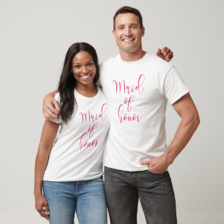 Cute Pink Script Bachelorette Party Maid Of Honour T-Shirt