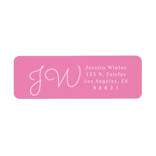 Cute Pink Script Monogrammed Return Address Labels