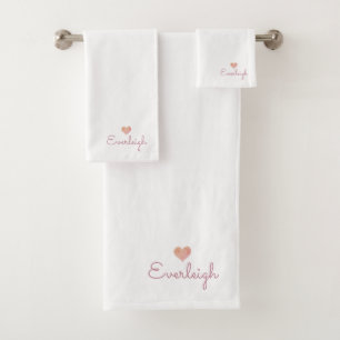 Cute Pink Script Name Heart Towel