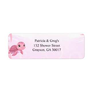 Cute Pink Sea Turtle Girl Baby Shower Return Address Label
