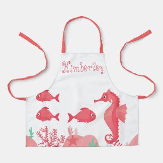 Cute Pink Seahorse and Friends Apron