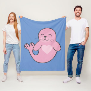 Cute pink seal fleece blanket