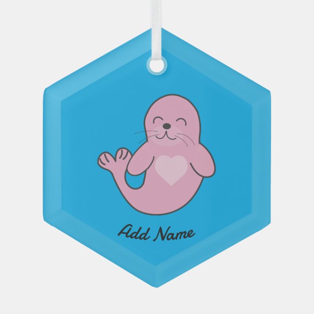 Cute pink seal  glass tree decoration (Front)