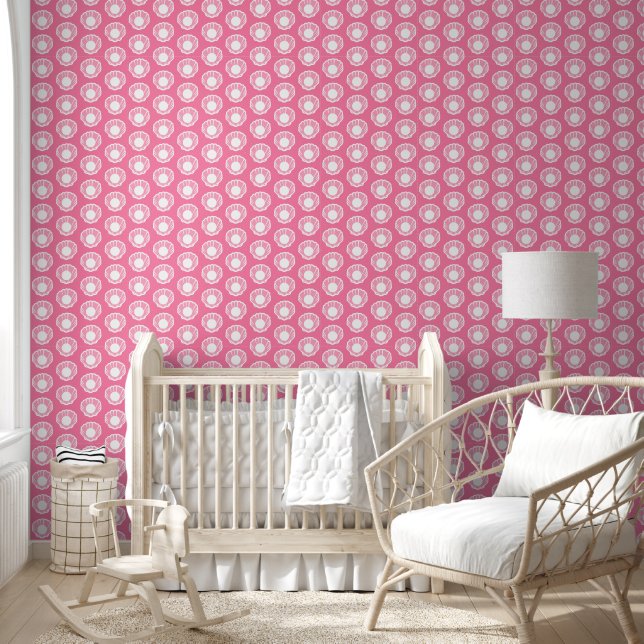 Cute Pink Seashell Mermaid Theme Repeat Pattern Wallpaper (Kids)