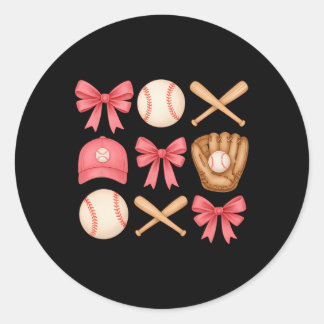 Cute Pink Sell Bow Girl Sports Fan Softll Girl Wom Classic Round Sticker