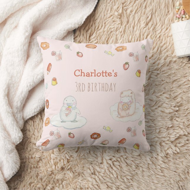 Cute Pink Sheep Dessert Pattern Kids Birthday Cushion (Blanket)