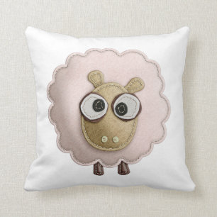 Cute Pink Sheep Faux Felt Printed Image Cushion