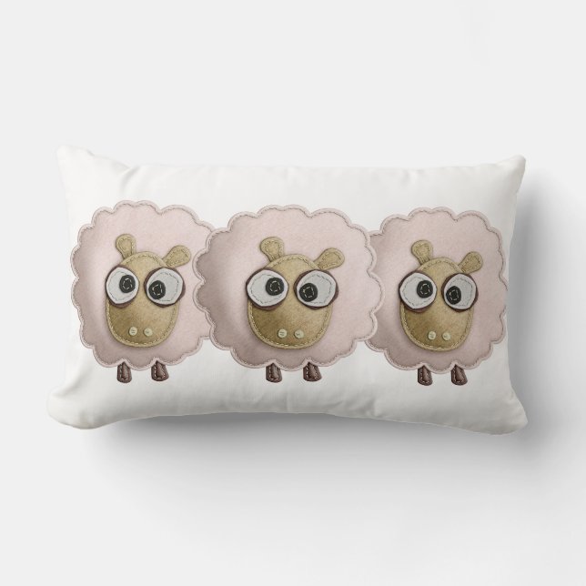 Cute Pink Sheep Faux Felt Printed Image Lumbar Cushion (Front)