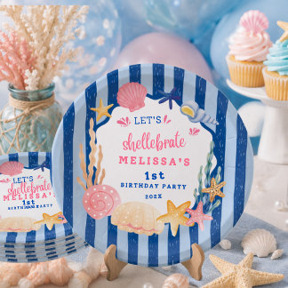 Cute Pink Shellebrate Seashell Under The Sea Paper Plate