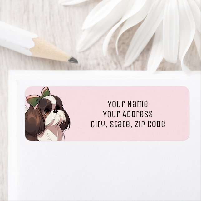 Cute Pink Shih Tzu Dog Lover Return Address Label (Insitu)